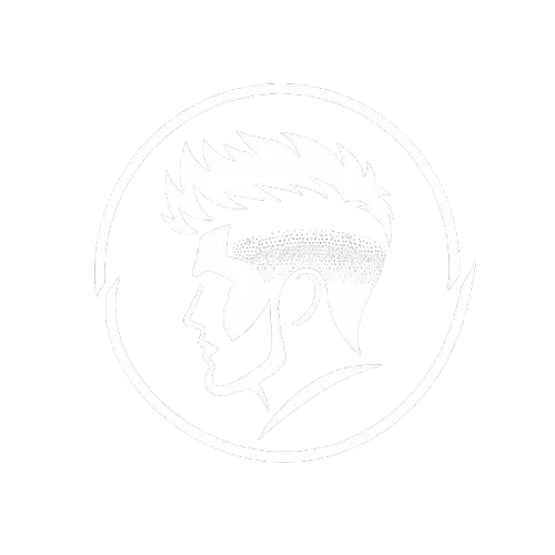 Burst Fade Haircuts logo featuring a modern barber-style profile silhouette with a burst fade haircut inside a circular emblem